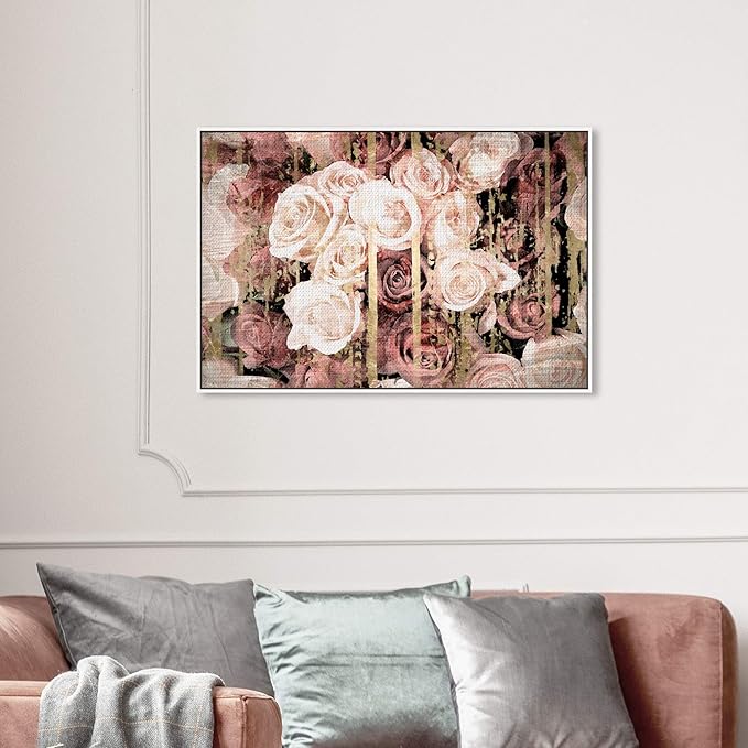 The Oliver Gal Artist Co. Floral and Botanical Framed Wall Art Canvas Prints 'Shabby Chic Romance' Florals, Pink, Brown, 36" x 24"