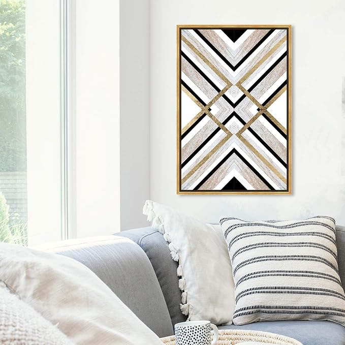 The Oliver Gal Artist Co. Abstract Framed Wall Art Canvas Prints 'Earthy Lux' Geometric Home Décor, 20" x 30", Brown, Gold