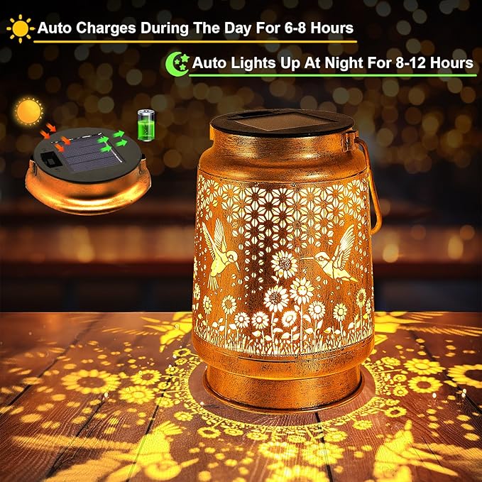 Hummingbird Solar Lanterns Outdoor Garden Decor, Gifts for Women Mom Grandma Birthday, Hanging Metal Solar Lights Waterproof LED Decoration with Shepherd Hook Outside for Yard Patio Lawn Porch