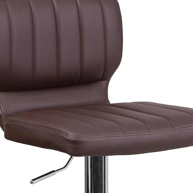 Flash Furniture Contemporary Brown Vinyl Adjustable Height Barstool with Vertical Stitch Back and Chrome Base (Pack of 1)
