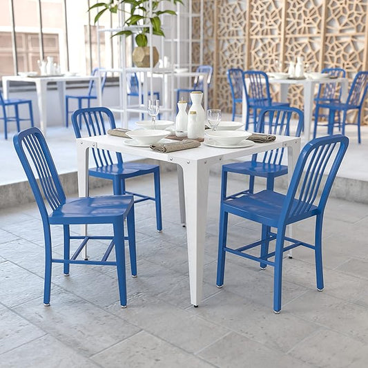 Flash Furniture Gael Commercial Grade 2 Pack Blue Metal Indoor-Outdoor Chair