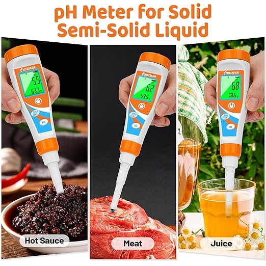 Smart pH Meter for Food pH Test Kit for Sourdough and Bread Dough Professional Spear Sensor Food Tester Digital pH Meter for Sausages Meat Cheese Sushi Rice and Other Solid Semi-Solid