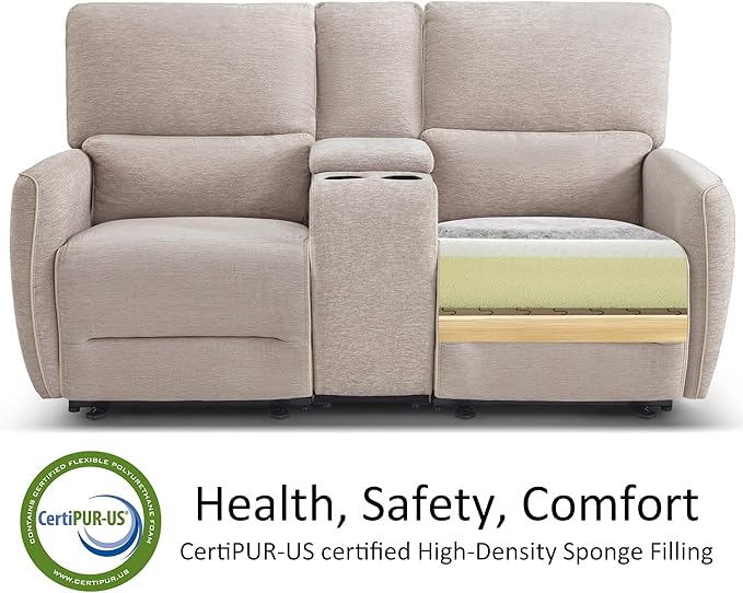 MCombo 75" Wall Hugger Power Loveseat Recliner Sofa with Console and Adjustable Headrest, RV Reclining Loveseat with USB Ports for Living Room 6926 (Beige, Loveseat with Console)