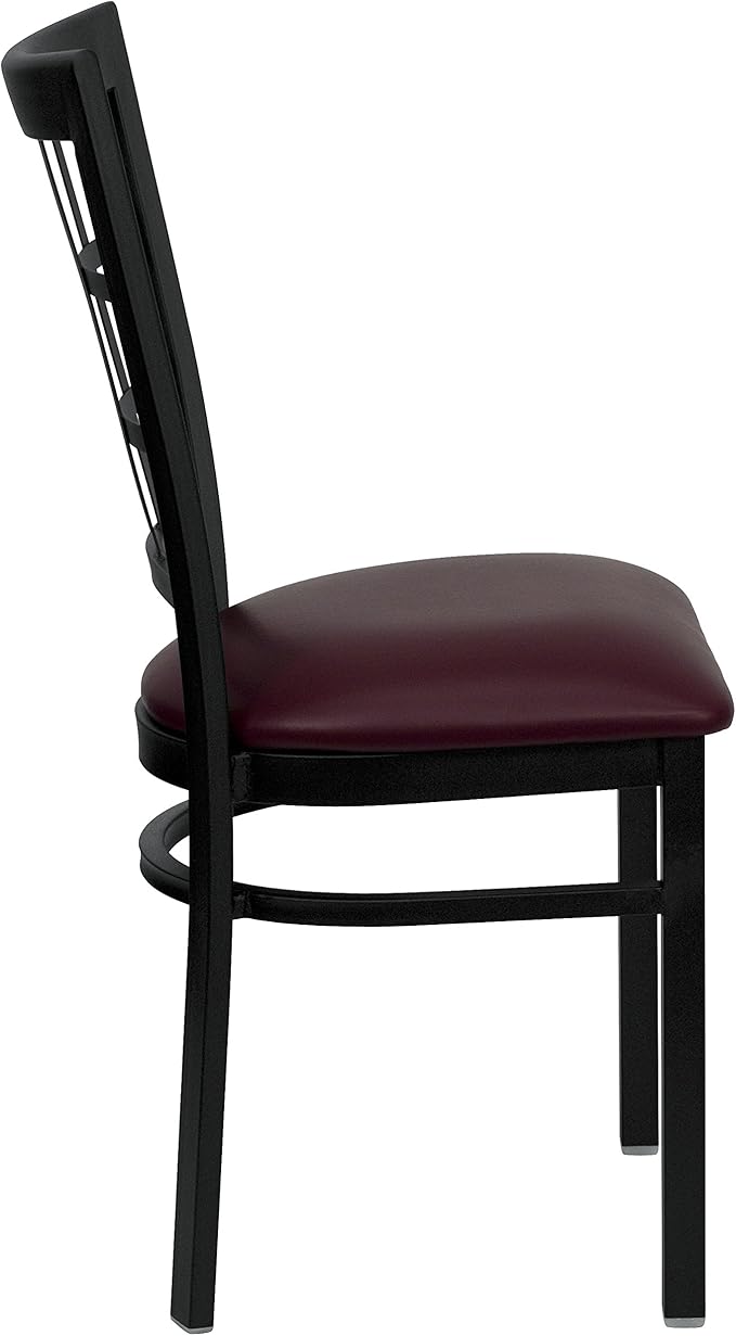 Flash Furniture 4 Pack HERCULES Series Black Window Back Metal Restaurant Chair - Burgundy Vinyl Seat