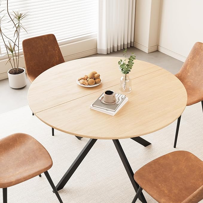 ALBAD 46.4" Round Dining Table, Mid Century Modern Round Dining Room Table for 4-6 with Metal Legs, Easy Assembly Coffee Table, Space-Saving Design for Kitchen and Dining Room