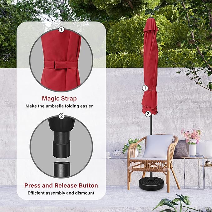 YSSOA 2 Pack 7.5' Patio Umbrella Outdoor Table Market Yard Umbrella with 6 Sturdy Ribs, Red