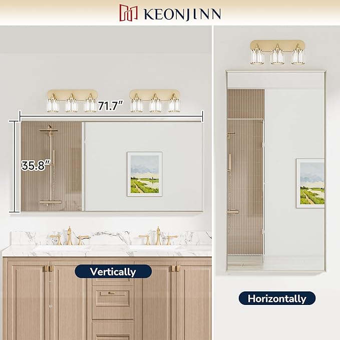Keonjinn 72 x 36 Inch Brushed Nickel Bathroom Mirrors for Over Sink, Beveled Rectangle Framed Mirrors for Wall, Farmhouse Large Bathroom Vanity Mirror, Tempered Glass, Square Corner