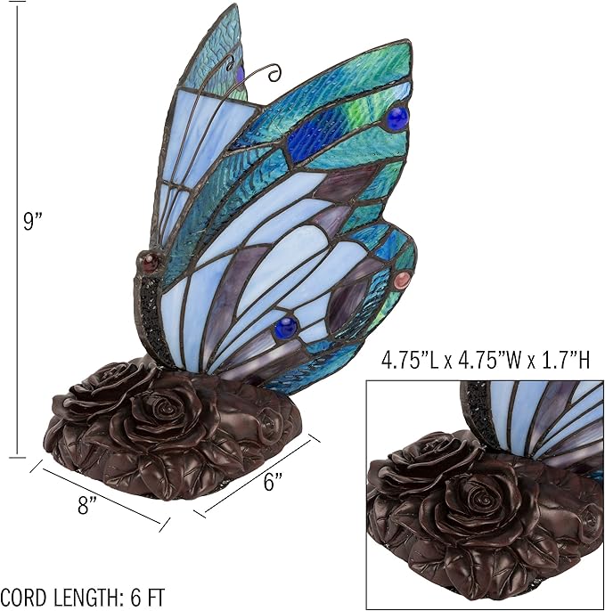 Tiffany Style Butterfly Lamp - Stained Glass Table or Desk Light LED Bulb Included - Colorful Vintage Look Butterfly Decor by Lavish Home