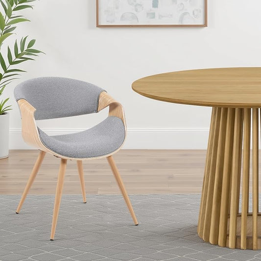 Armen Living Butterfly Mid-Century Dining Chair with Grey Fabric Upholstered Seat and Oak Finish