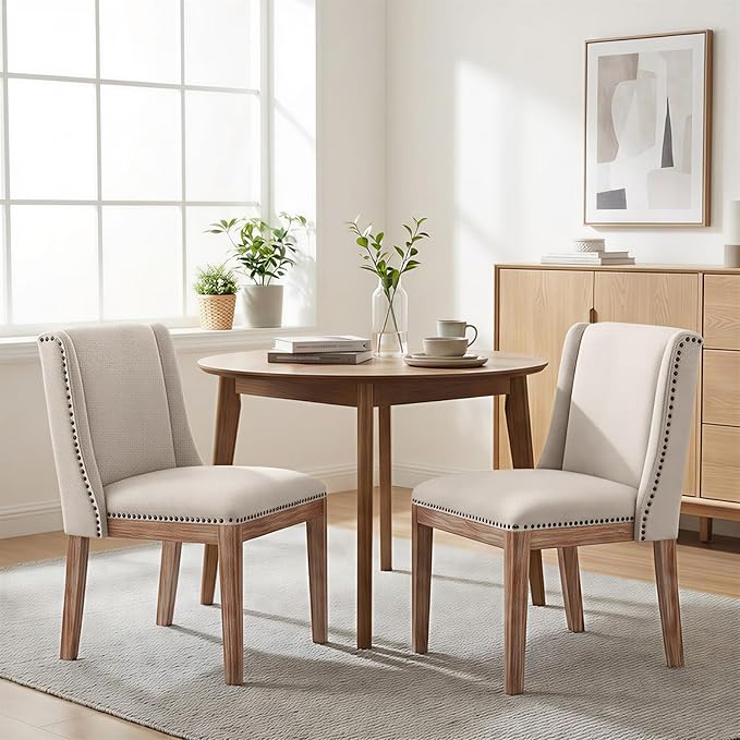 Dining Chair Set of 2, Upholstered Fabric Kitchen Side Chairs with Solid Wood Legs, Comfortable Seating for Kitchen, Dining Room & Restaurant,Camel