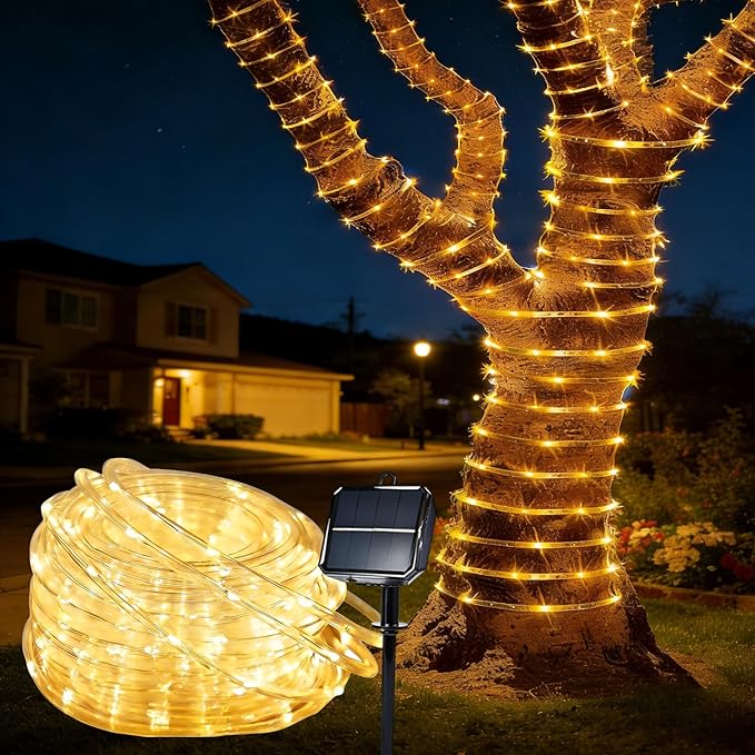 Solar Roep Lights for outside, 66ft 200 LED Solar string Lights with 8 Modes, Waterproof Solar Outdoor Light for Patio Garden Party Tree Proch Pool Fence Outdoor Holiday Xmas Decor-Warm White