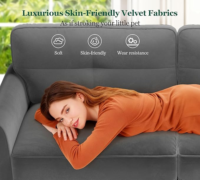 Loveseat Sofa, 69" Love Seat Couches, Comfy Velvet Small Couches for Small Spaces with 2 Pillows, Tool-Free Setup Sofas & Couches, 700lb Load Sofas for Living Room, Mini Couch for Bedroom, Charcoal