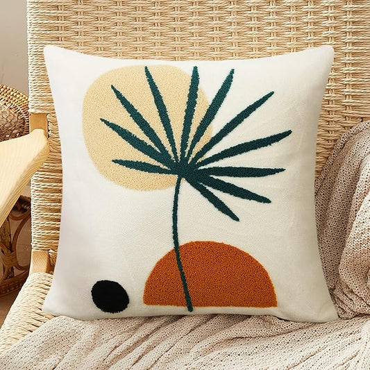 Merrycolor Boho Decorative Throw Pillow Covers 16x16 Boho Pillow Covers Tufted Mid Century Modern Throw Pillows Abstract Leaf Pillow Cover Aesthetic Boho Pillows for Couch Bed Sofa Living Room 1PC