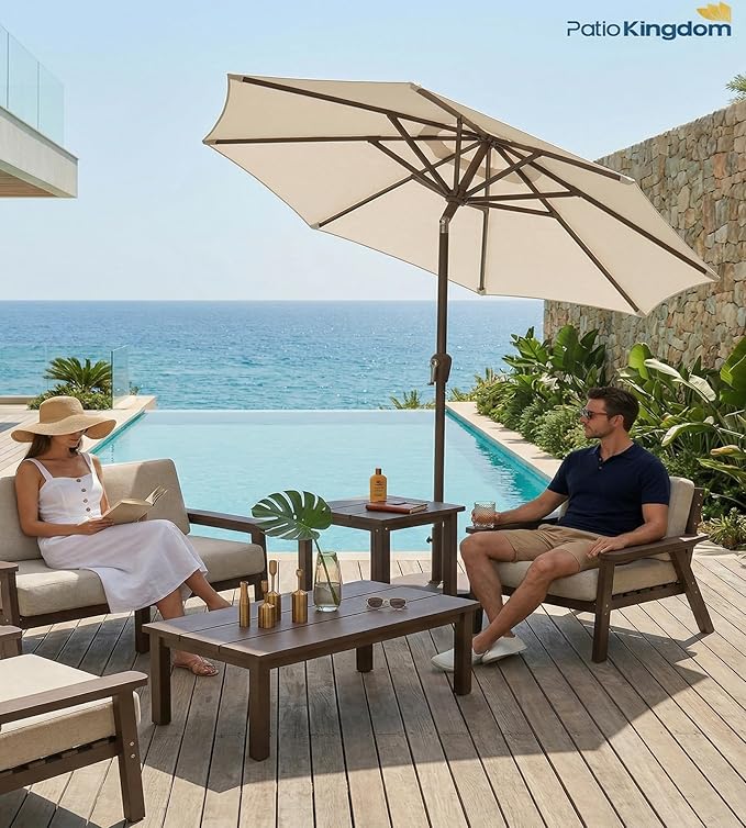 PatioKingdom 10FT Patio Umbrella with Push Button Tilt and Crank, Outdoor Market Umbrella with 8 Fiberglass Ribs, UV Protection Table Umbrella for Pool,Backyard,Garden,Deck