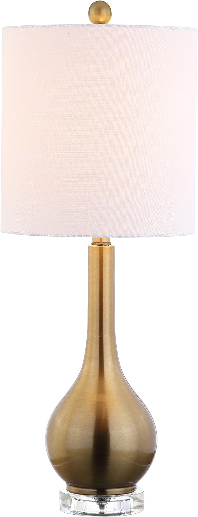 JONATHAN Y 25" Brass Gold Metal and Crystal Teardrop LED Table Lamp for Bedroom Living Room Bedside Nightstand, White Linen Drum Shade, LED Bulb Included JYL5010A