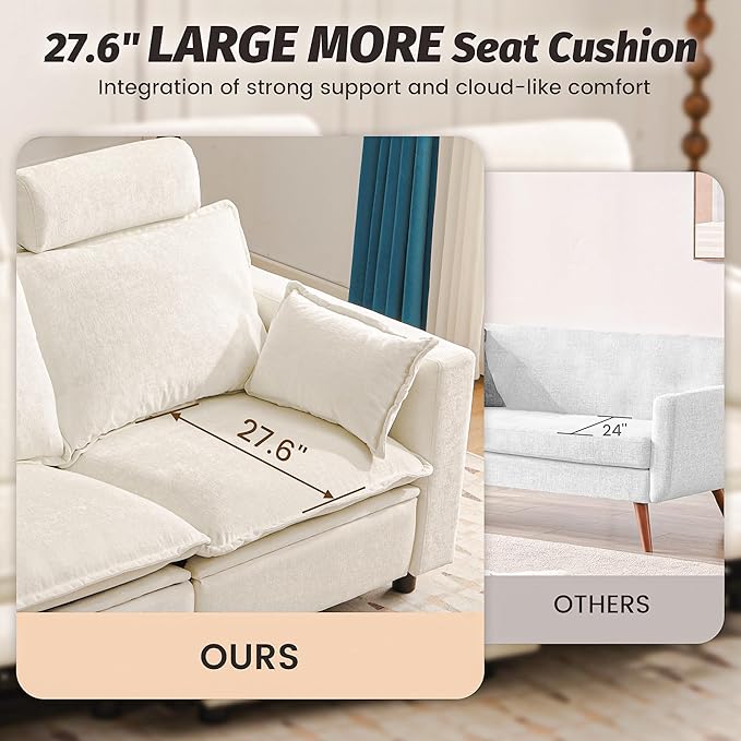 GUEAPY Power Reclining Sofa Cloud Couches for Living Room-Cloud Couch Sectional with Drawer,3 Seater Reclining Couches, Chenille Deep Reclining Sofa with Pillows, USB&Type-C Ports for Livingroom | Deep Seat, Cloud Couch, Drawer