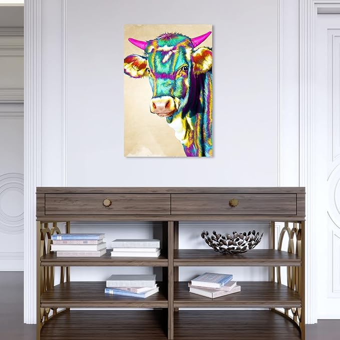The Oliver Gal Artist Co Fun Colorful Glam Farm Cow Canvas Art, 16x24