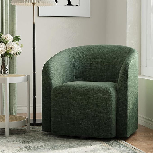 COLAMY Swivel Accent Chair, Modern Barrel Round Chair, Upholstered Comfy Living Room Chair with Armrest, Armchair for Reading Room/Bedroom/Waiting Room/Office, No Assembly, Green