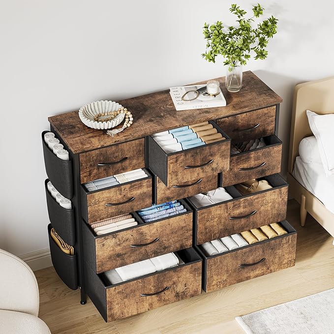 GarveeHome Dresser for Bedroom, Fabric Dressers & Chests of Drawers with Side Pockets, Chest of Drawers for Closet, Living Room, Closet, Hallway