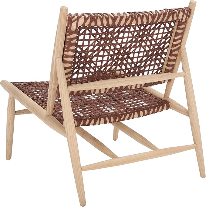 SAFAVIEH Home Collection Bandelier Natural Sungkai Solid Wood/Cognac Brown Leather Weave Accent Chair (Fully Assembled)