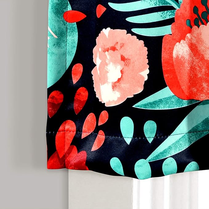 Lush Decor Poppy Garden Light Filtering Window Curtain Valance, 18" L x 52" W, Navy