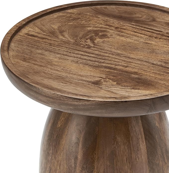 Modway Holloway Solid Mango Wood Side End Table in Walnut – Contemporary Wooden Accent Table for Living Room – Small Round Plant Stand or Pedestal Drink Table