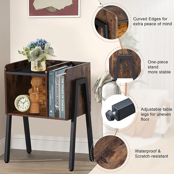 VECELO Night Stand Set of 2,Industrial End Table,Stackable Accent Furniture Bedside Table with 2-Tier Open Storage Space Side Table Nightstands for Bedroom, Living Room