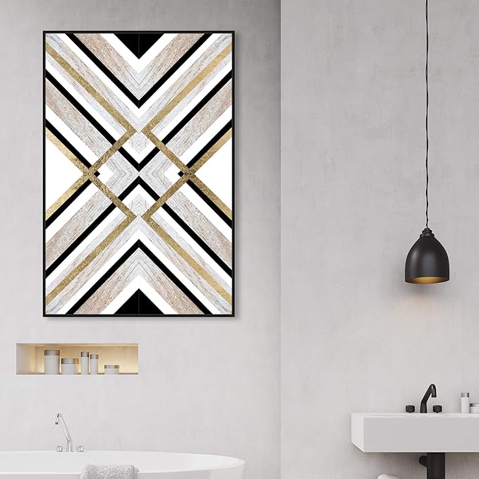 The Oliver Gal Artist Co. Abstract Framed Wall Art Canvas Prints 'Earthy Lux' Geometric Home Décor, 30" x 45", Brown, Gold