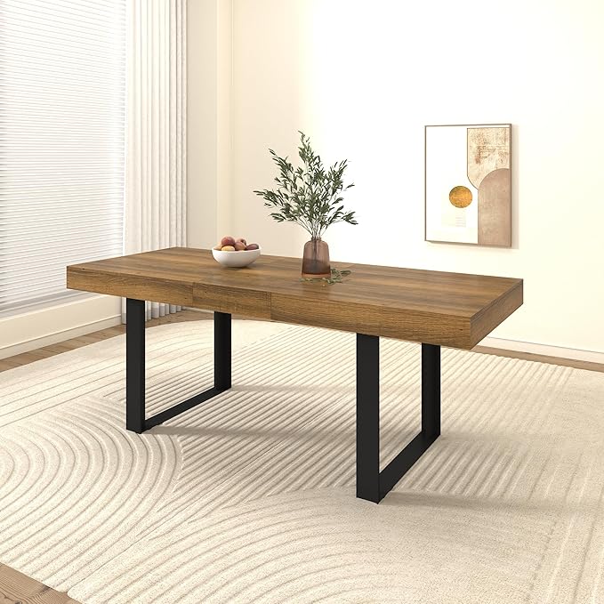 KEIKI 62.99'' to 78.7'' Extendable Dining Table, Modern Farmhouse Expandable Kitchen Table for 6-10 People, Large Wooden Conference Table