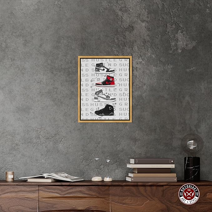 Hype Sneakers Framed Sneaker 1 Piece Canvas Wall Art, 17.5" x 21.5", Gold Frame