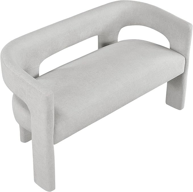 Lexicon 54.5 Inch Modern Curved Boucle Upholstered Dining Bench, Open Back Design, Soft Contemporary Accent Bench for Dining Room/Entryway, No Assembly Required, Light Grey