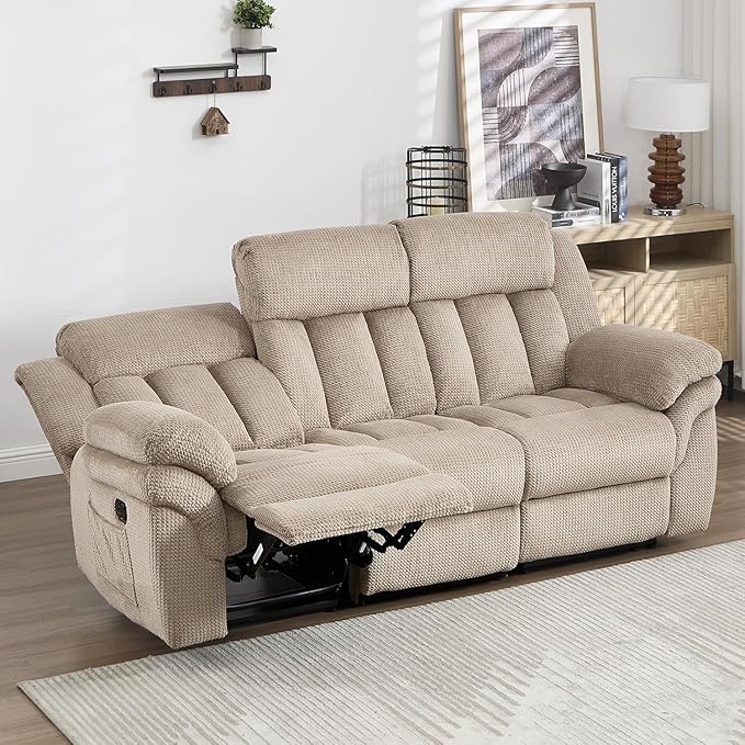 CANMOV Recliner Sofa Set, 2 Oversize Power Lift Recliner Chair and Manual Loveseat with Overstuffed Armrest for Living Room,Bedroom Furniture,Office,1+1+3 Seat, Light Brown