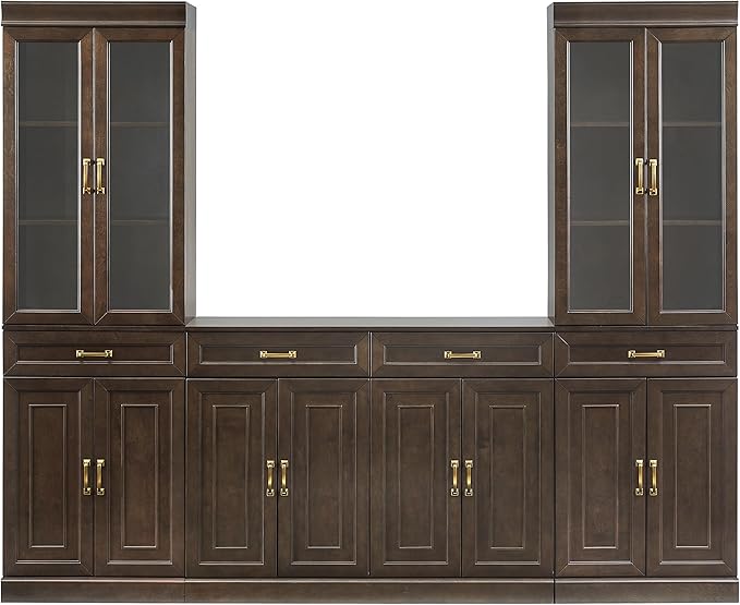 Crosley Furniture Stanton 3-Piece Sideboard Buffet Cabinet and Glass Door Kitchen Storage Pantry Set, Coffee
