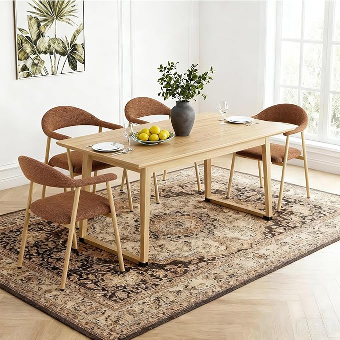DUMOS Dining Chairs Set of 2, Modern Linen Fabric Upholstered Kitchen Side Chairs with Curved Backrest, Accent Farmhouse Metal Chairs for Kitchen Dining Room Restaurant Cafe, Orange
