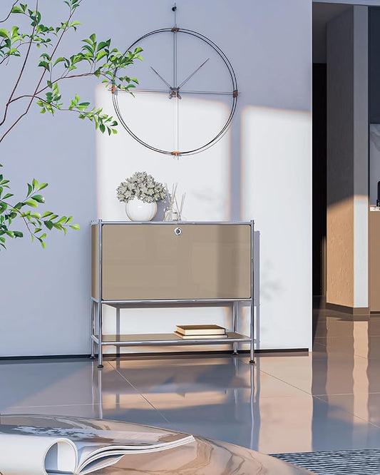 Metal Sidetable with Flap Door, 27.5" Height - DIY Modern Furnishing for Home, Office, Foyer, Bedroom - Night Stand, Book Shelf, Bookshelf, Cube Storage Organizer, Bedside Table (Taupe)