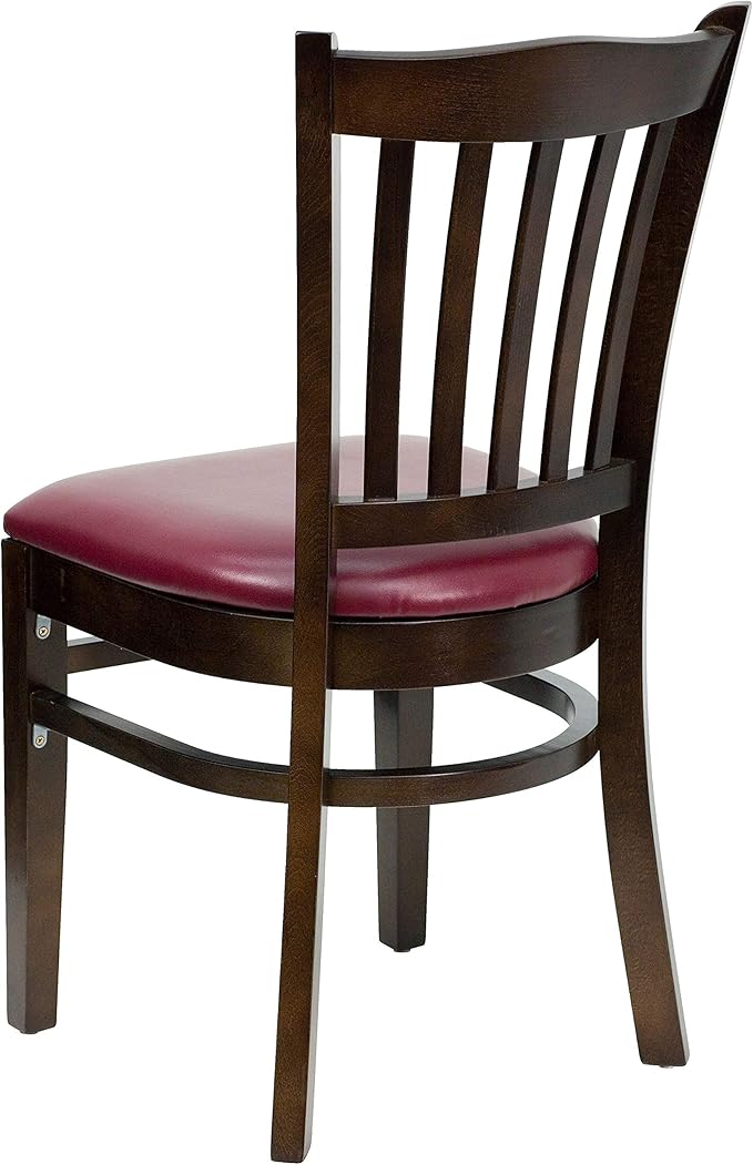 Flash Furniture 4 Pk. HERCULES Series Vertical Slat Back Walnut Wood Restaurant Chair - Burgundy Vinyl Seat
