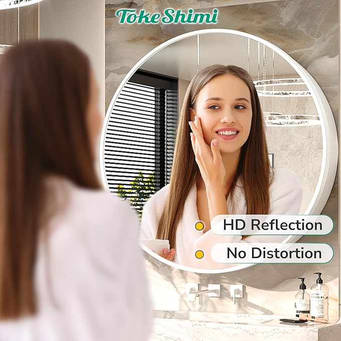 TokeShimi 24 Inch Round Bathroom Medicine Cabinet with Mirror Surface Mount Only Circular White Framed Farmhouse Medicine Cabinets for Wall Small Circle Mirrored Bath Cabinet with Vanity Mirror