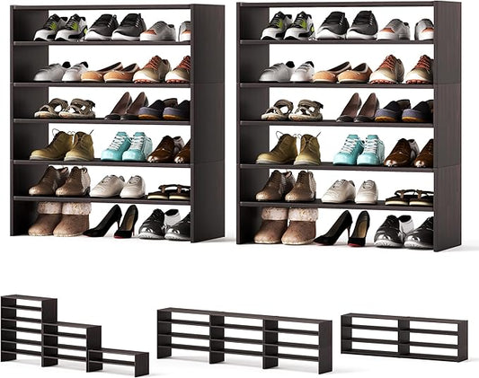 Tangkula Stackble Shoe Rack, Space Saving 6-Tier Corner Shoe Storage Shelf for 18 Pairs, 3-in-1 Adjustable White Shoe Organizer for Front Door Entryway (2, Coffee)