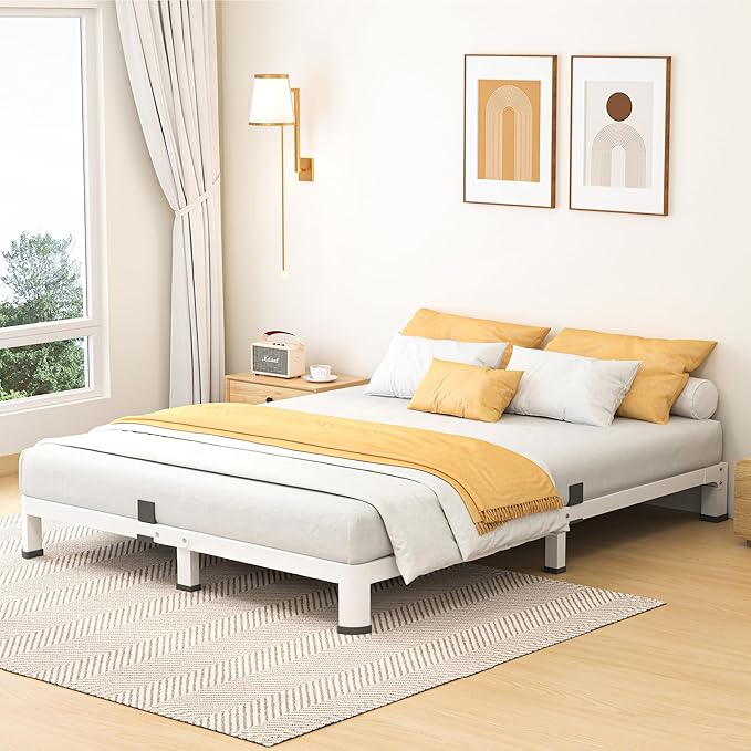 7 Inch King Bed Frame, Metal Platform Bed Frame with Round Corner Legs, 3500 lbs Heavy Duty Steel Slats Support, No Box Spring Needed, Noise Free, Easy Assembly, White