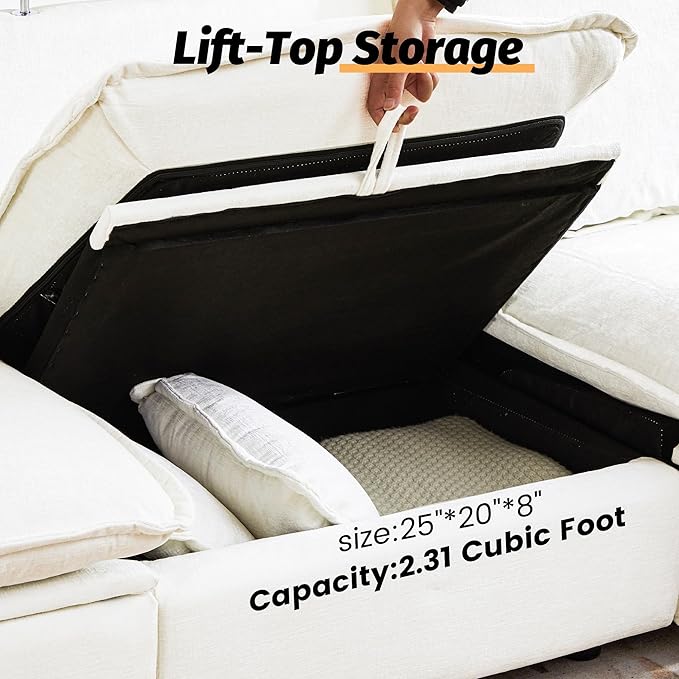 GUEAPY Power Reclining Sofa Cloud Couches for Living Room-Cloud Couch Sectional with Drawer,3 Seater Reclining Couches, Chenille Deep Reclining Sofa with Pillows, USB&Type-C Ports for Livingroom | Deep Seat, Cloud Couch, Drawer