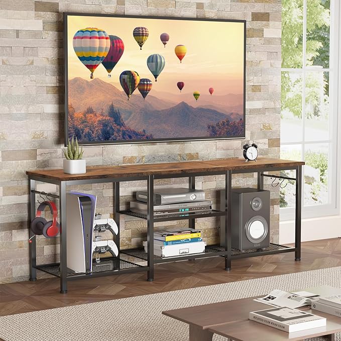 YGEOMER TV Stand for Living Room Entertainment Center for TVs Up to 55 Inches, TV Media Console Table Television Stands for Bedroom, Rustic Brown