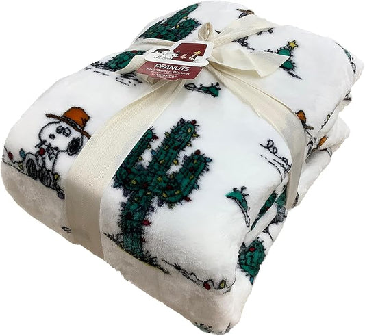 Berkshire Blanket & Home Co Peanuts Winter Blanket, Polyester (White - Christmas Cactus & Spike, Full/Queen)