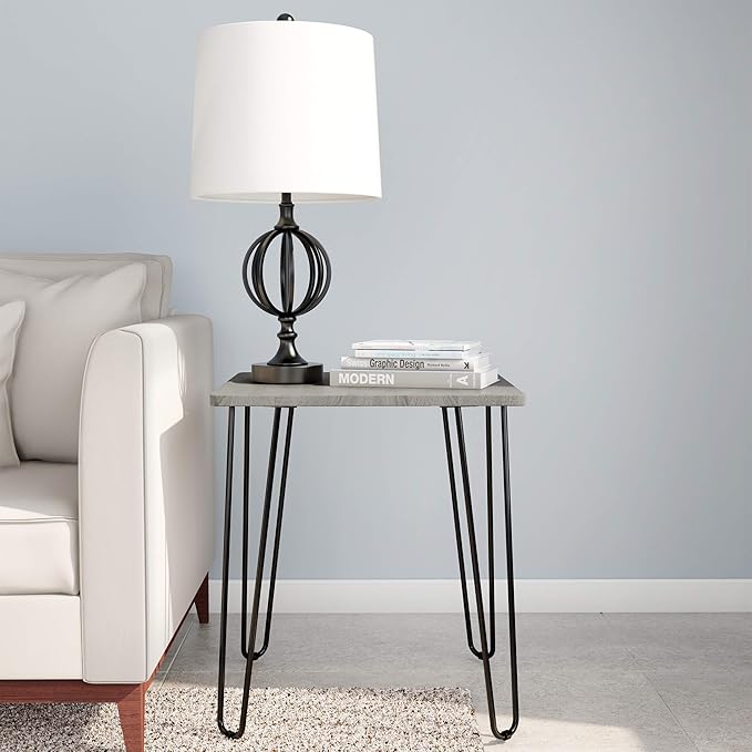 Modern End Table with Hairpin Legs - Industrial-Style, Woodgrain Finish, and Steel Accent Furniture for Living Room, Bedroom, or Office by Lavish Home