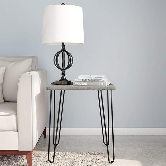 Modern End Table with Hairpin Legs - Industrial-Style, Woodgrain Finish, and Steel Accent Furniture for Living Room, Bedroom, or Office by Lavish Home
