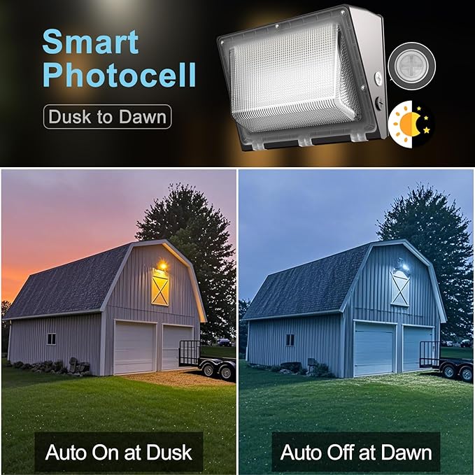Lightdot 4Pack 150W LED Wall Pack Lights, 100-277v Dusk to Dawn with Photocell | 22500Lm(150Lm/W) 5000K IP65 Outdoor Exterior Lighting Fixture, Energy Saving|5-Yrs Warranty, ETL(Height:10~20ft)