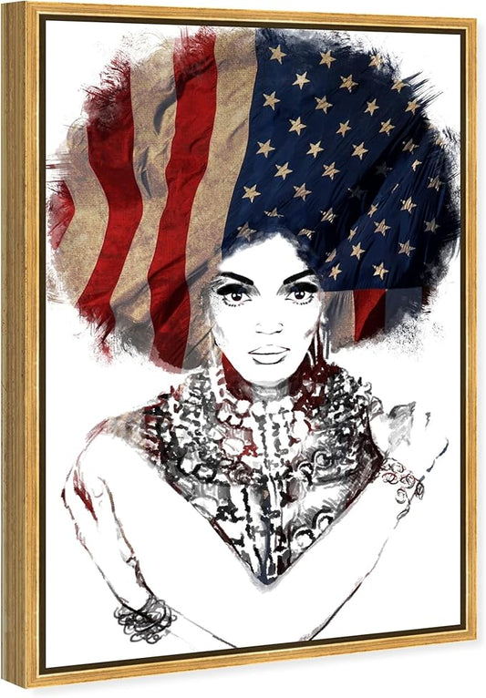 The Oliver Gal Artist Co. People Framed Wall Art Canvas Prints 'New American Woman' Portraits Home Décor, 36"" x 54"", White, Black