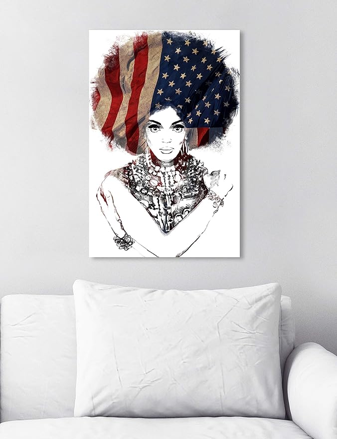 The Oliver Gal Artist Co. People and Portraits Wall Art Canvas Prints 'New American Woman' Home Décor, 16 in x 24 in, White, Black