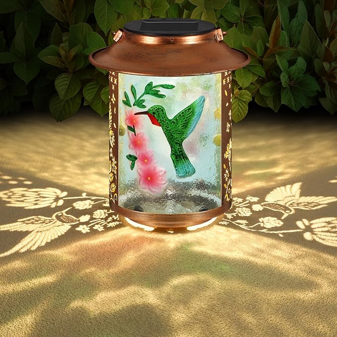 Solar Lanterns Outdoor Waterproof,Birthday Gifts for Women Mom Grandma Garden Decor,Hanging Solar Lights Wall Mount Decorations for Yard,Front Porch,Patio,Lawn Pathway Landscape(Hummingbird)