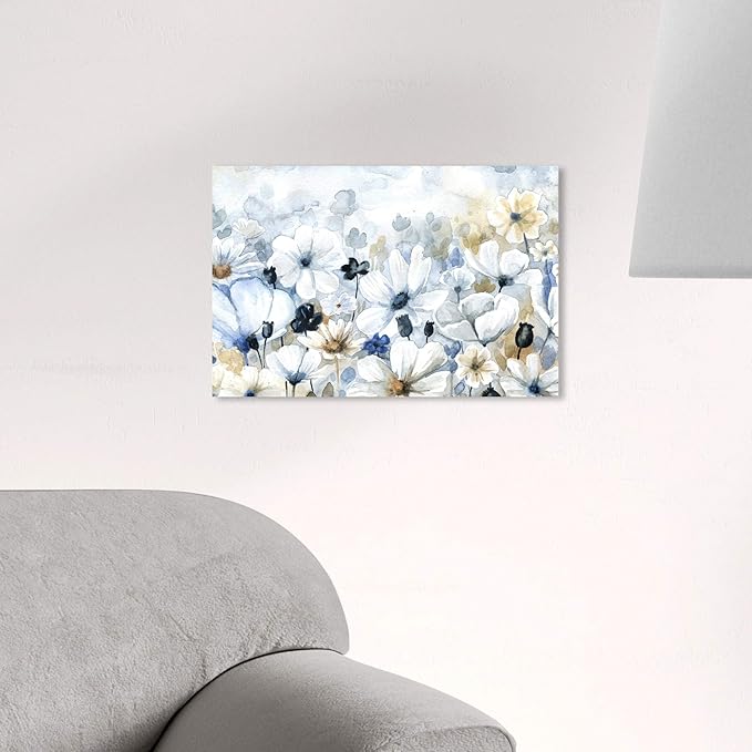 The Oliver Gal Artist Co. Floral and Botanical Wall Art Canvas Prints 'Fields Flowers Home Décor, 15 in x 10 in, Blue, White