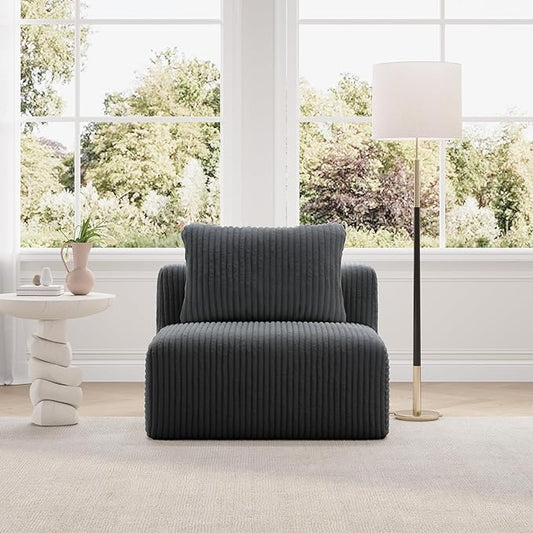 Novilla Modular Sectional Sofa, Modern Cloud Sectional Couch with Smarts Coil® Support, Upholstered Boneless Couch for Living Room Apartments Bedroom, No Assembly Required, Dark Gray (Armless Chair)